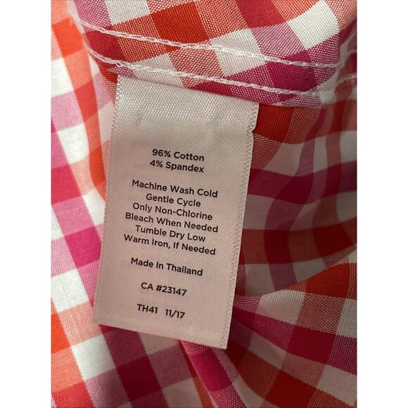 Talbots Women’s Sz 12 - Pink/Red Gingham Plaid Top - Button-up / Sleeveless - Picture 4 of 4